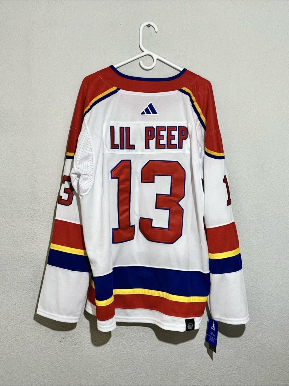Adidas White Red Blue Yellow Lil Peep Custom #13 New Jersey Devils Hockey Jersey